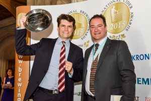 Mac Ivors Cider Co Wins Champion Cider in 2015 - Greg MacNeice picked up the award and is hoping to have the same success in 2017. With Greg is Patrick Redman, BFBi national chairman.