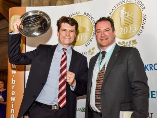 Mac Ivors Cider Co Wins Champion Cider in 2015 - Greg MacNeice picked up the award and is hoping to have the same success in 2017. With Greg is Patrick Redman, BFBi national chairman.