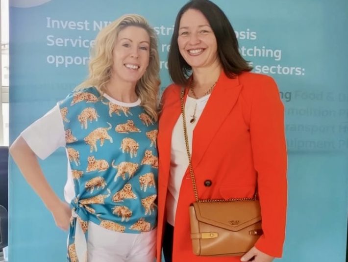 Eleanor McGillie from MGMPR Ltd with business woman Kathie McCausland, founder of Perfectly Pure Juices at the International Synergies Resource Matching Workshop where key topics included circular economy, sustainability, ESG and sustainability in business.